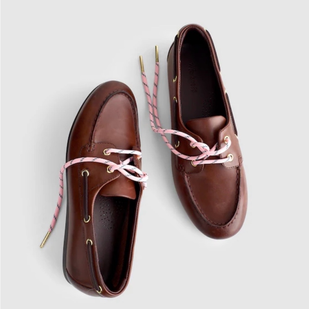 Madewell Brown Leather Boat Shoes with Pink Laces